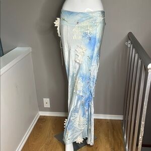 Voyage 1990’s Size 12 Long Maxi 100% Silk Mesh Chantilly Lace Low Waist Skirt